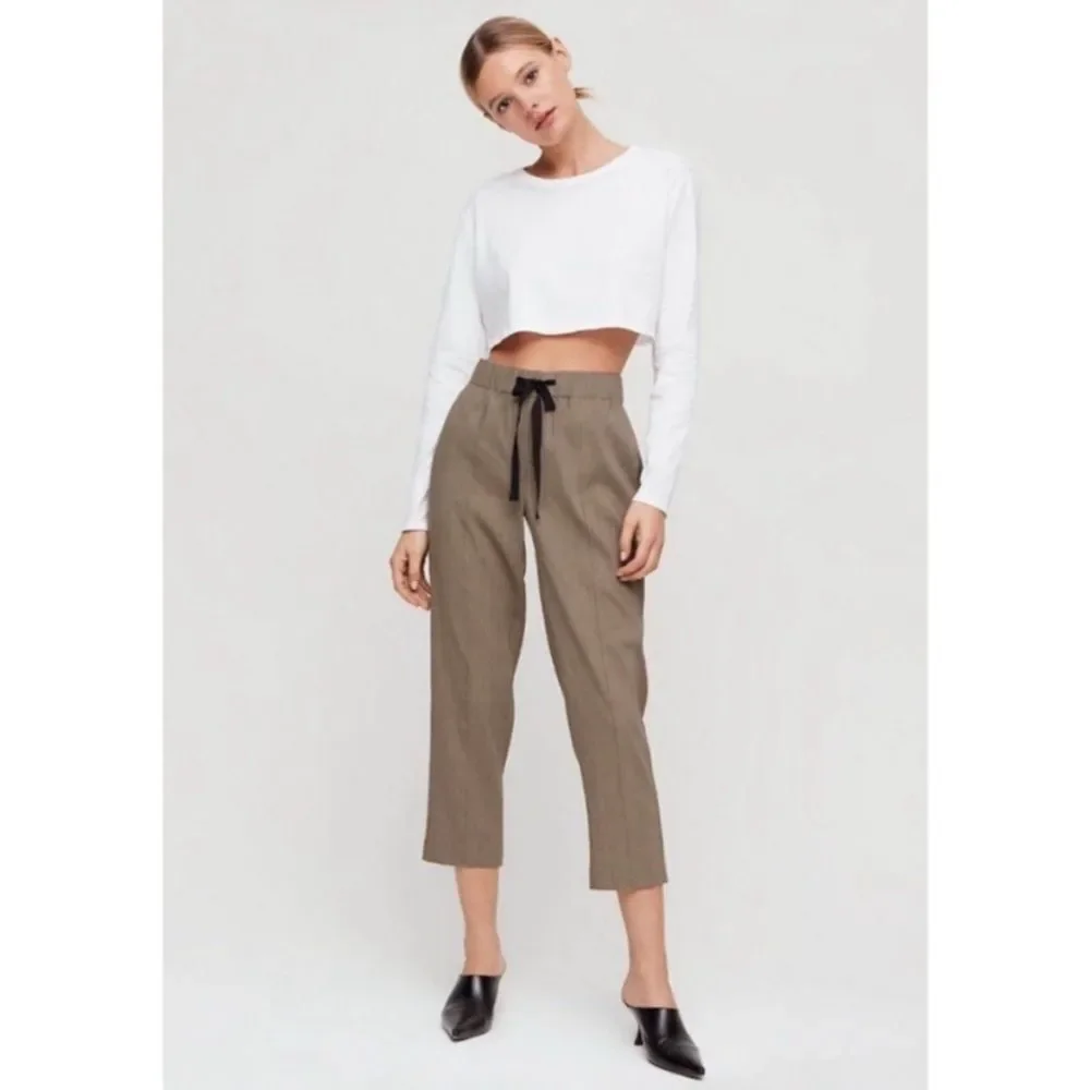 Aritzia Babaton Errol Crop Day Linen Blend Pants‎ Size Small Drawstring Pockets